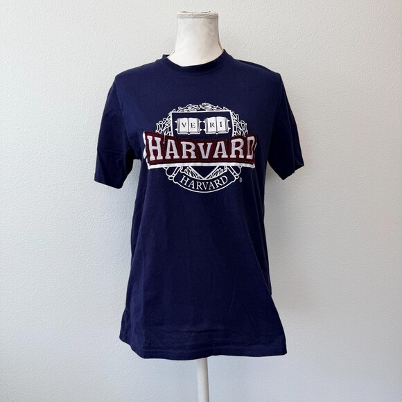 Vintage Harvard T-Shirt Navy Blue Logo Crew Neck Short Sleeve Womens Large - Picture 1 of 12